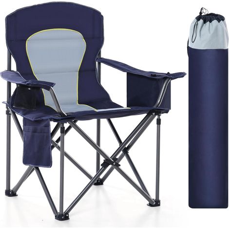 ALPHA CAMP Campingstuhl Faltbar Klappstuhl bis 200kg Gepolstert mit Getränkehaltern Angelstuhl mit Armlehnen Outdoorstuhl,Navyblau