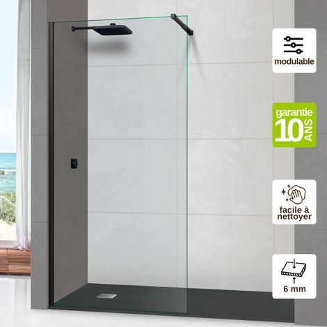 Pare douche fixe en verre trempé transparent ép 6mm anti calcaire, L.110H195 cm - profilé noir mat - Mont Blanc CC SUPERBAN (1/5)