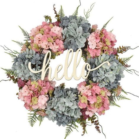 Couronne Artificielle Hydrangea - 45 cm - Pour Porte D'Entrée Intérieur Extérieur - Décoration Maison Mariage - 1 Pièce (1/5)