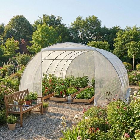 Serre Tunnel 4x8m PE Armé 130g Green Protect Blanc 10 Lucarnes