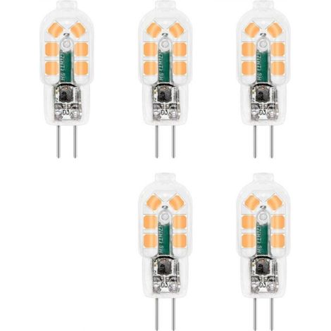 Ampoule LED G4 2W 12V Blanc chaud 200LM, équivalente à une ampoule halogène G4 à deux broches de 10W-20W, LED G4 12V, convient aux hottes de cuisine/placards/camping, non dimmable, lot de 5 [Classe én (1/4)