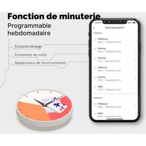 Thermostat connecté WiFi pour chauffage au sol électrique, 16A, calendrier, sans hub, compatible Alexa et Google Home, blanc (1/4)