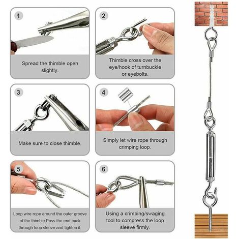 Corde en Acier Inoxydable à Suspendre Kit 30 Mètres Corde en Acier Inoxydable, Kit de Câble Métallique en Acier Inoxydable 304 avec Tendeur et Crochets-DPZO