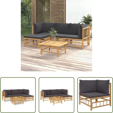 Bambusmöbel -  5-tlg. Garten-Lounge-Set mit Dunkelgrauen Kissen Bambus (1/5)