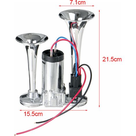 Klaxon pneumatique double 12V 600DB à haut niveau sonore, kit de klaxon électrique à trompette pour gros camions et bus (1/5)