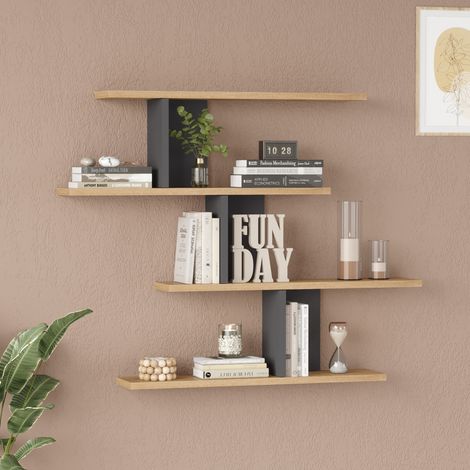 Scaffale da Parete Hökkomi Libreria da Muro 78 x 99 x 15 cm Effetto Legno / Antracite [en.casa] (1/4)