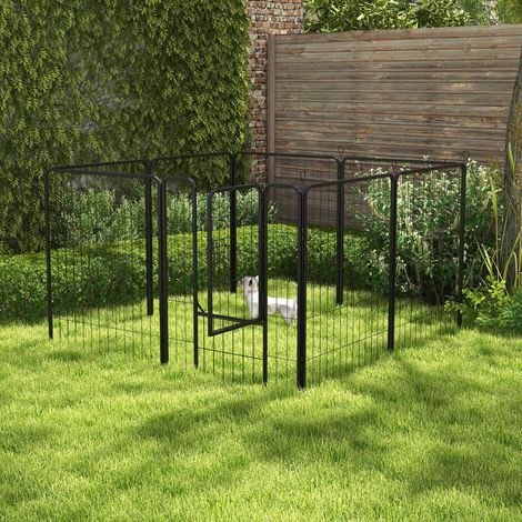 8-teiliges Hunde-Laufgitter 80x100 cm mit Tür und doppeltem Metallverschluss, schwarz