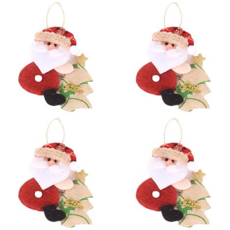 Green Mobility-Lot de 4 pendentifs Père Noël en tissu, décoration à suspendre pour sapin de Noël (1/4)