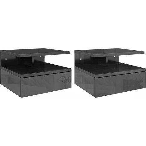 2 tables de chevet suspendues avec 1 tiroir et une étagère ouverte, design moderne, 35 x 32 x 22,5 cm, noir brillant