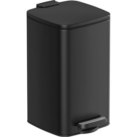 Poubelle de Salle de Bain, Corbeille à Déchets à Pédale avec Couvercle, 8L, pour les Petits Espaces, Fermeture en Douceur, en Acier, Noir (1/5)