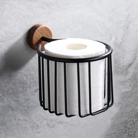 (Style 3) Ensemble de rangement de salle de bain en bois et métal sans perçage – Porte-papier toilette mural, porte-savon et boîte à mouchoirs – Organisateur sans perçage (1/5)
