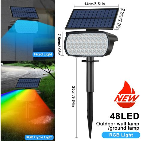 (1 spot solaire RGB 48 LED) étanche pour extérieur, jardin, aménagement paysager, 3 modes d'éclairage, applique murale, porte, cour, garage, terrasse (1/5)