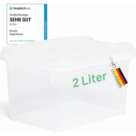Boîte de rangement Novaliv avec couvercle petite 2 L transparente emboîtable empilable boîte en plastique avec fermeture à clip plastique sans BPA 19