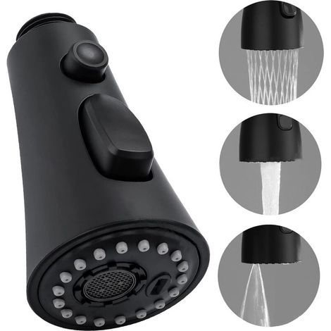 AIDUCHO Rociador extraíble para grifo de cocina con 3 modos, cabezal rociador de repuesto para fregadero de cocina G1/2 para lavabo de baño, cromado negro (1/5)