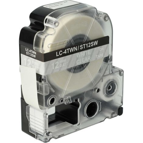 vhbw Label Tape Replacement for Epson LC-4TWN for Label Printer 8m x 12 mm, White on Transparent (1/4)