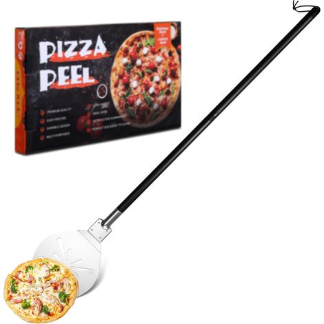Pelle à pizza en acier inoxydable, 20 x 22,7 x 110 cm, perforée avec poignée amovible, pelle ronde pour glisser facilement sur la pierre à pizza (1/5)