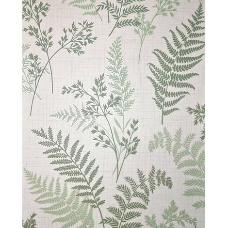 Papier peint vinyle texturé Motif fougère Vert (1/4)