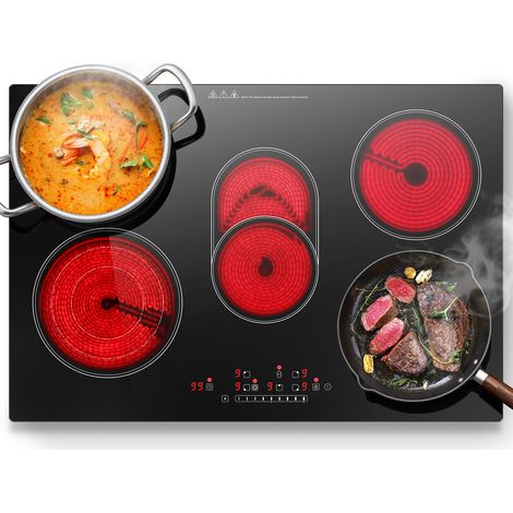 Plaque Vitrocéramique 5 feux, Plaque de cuisson Electrique Encastrable 77cm, 8500W, 9 Niveaux, Incluant Des Zone Triples et Ovales pour Grillade (1/5)