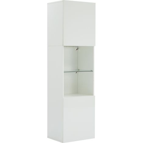 Vitrine blanche laquée haute avec LED et 1 étagère en verre 45 x 35 x 160 cm