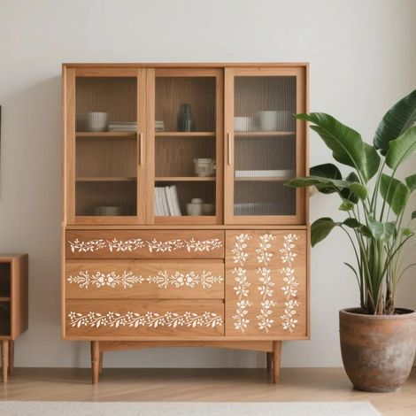 14-teiliges Set wiederverwendbarer Malschablonen, 30 x 7,62 cm große Kunststoffschablonen zum Zeichnen von Pflanzen, DIY-Holzwanddekorationen (1/5)