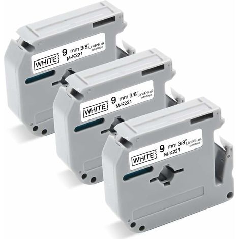 Compatible Brother M-K221 MK-221 9mm x 8m Tapes for Brother PT-55 PT-60 PT-65 PT-70 PT-80 PT-85 PT-90 PT-M95 PT-100 PT-110 BB4 Label Maker (Pack of 3) , Black on white) (1/4)
