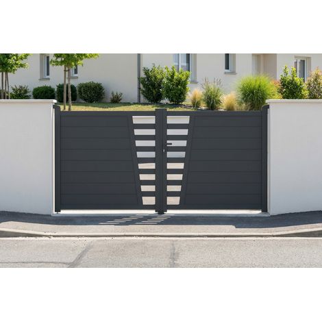 Portail battant 3m CERVINA H.140cm aluminium gris (1/5)