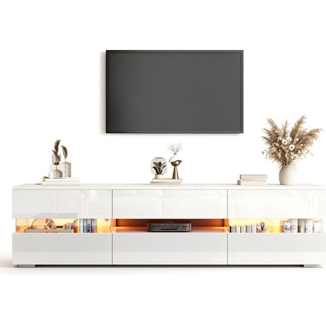 Meuble TV de 160 cm,avec LED,Brillant,1 tiroir,Design Moderne pour Le Salon,160 x 39 x 45 cm,Blanc (1/5)