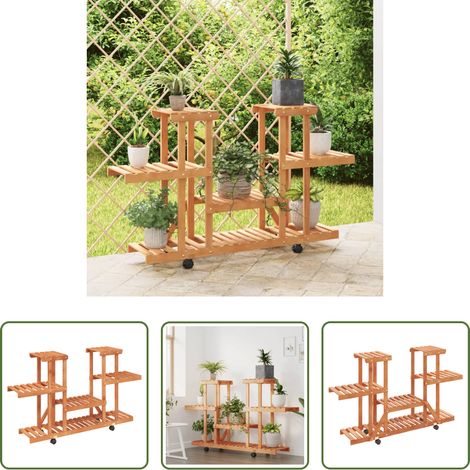 Étagère en bois -  Support à fleurs avec roues 110x25x78 cm bois massif de sapin (1/5)