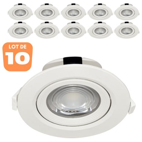 Lot de 10 spots COB LED encastrables rond blanc orientables 10W IP20 6500K (1/5)
