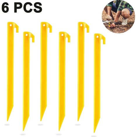 Set di 6 robusti picchetti in plastica per tenda, ideali per spiaggia, giardino e prato. (1/5)