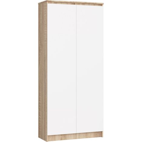Librería AKORD R80 Roble Sonoma 80 cm 2 puertas frente en color Blanco 4 estantes 80x35x180 cm (1/4)