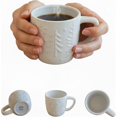 TAZZA DECORATIVA NATALIZIA INVERNALE DA 300 ML, BEIGE PER BEVANDE CALDE LAVABILE IN LAVASTOVIGLIE (1/5)