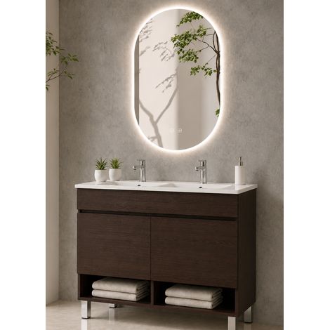Mobile bagno con piedini con lavabo extrapiano ORIGENBATH NEBARI senza specchio 120x45 cm doppio lavabo frassino tea (1/3)
