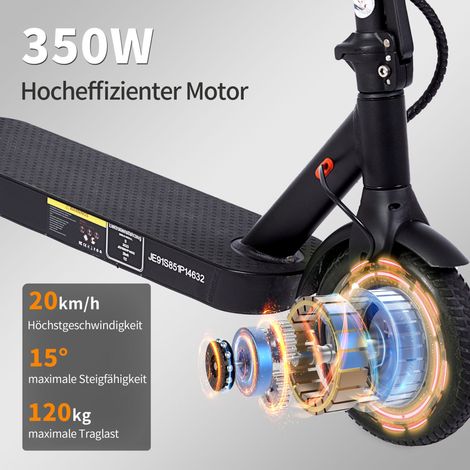 Trottinette électrique 350 W 20 km/h 30 km autonomie frein à disque E-ABS pliable 120 kg 8.5 pouces