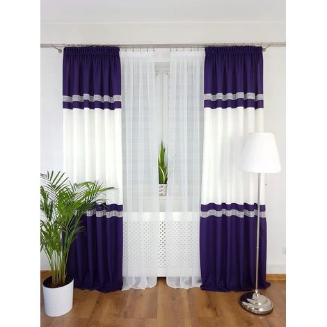 Cortinas prefabricadas con cinta - color morado, 2 unidades (1/5)