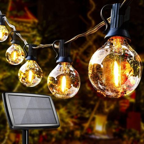Solar-Außenlicht-Girlande, Solar-Guinguette-Girlande, 10+1 G40-LED-Leuchtmittel, wasserdicht, IP44, mit 4 Beleuchtungsmodi, Innen- und Außendekoration für Gartenparty, Terrasse - Crezuo