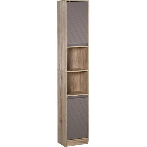 Colonne de rangement pour salle de bain cosy 30x24x170 cm chêne clair et gris avec 2 portes et étagères pratiques (1/5)