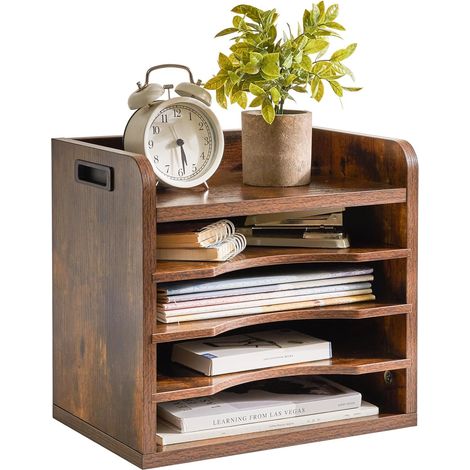 Organiseur de Breau en Bois, Étagère de Stockage, Corbeille à Courrier avec Tablettes Amovibles pour Fournitures de A4, Documents, Livres, Cahiers 34×23×31.5CM Marron Rustique (1/5)