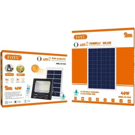 FARO LED con PANNELLO SOLARE CREPUSCOLARE 25W 40W 60W 100W 200W 300W 800W IP67 40
