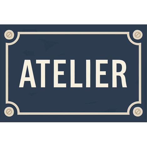 Plaque de porte Atelier en métal bleu Style plaque de rue (1/2)