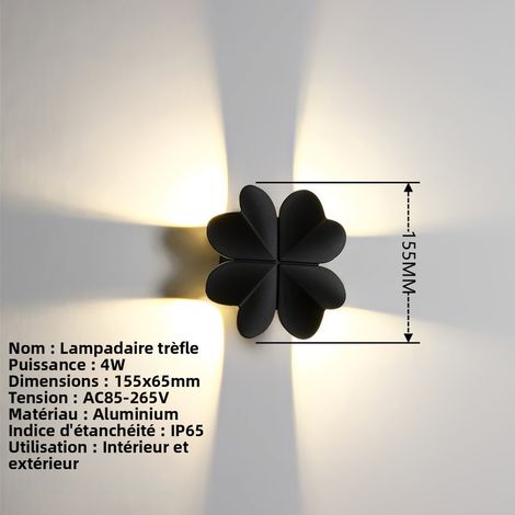 Wasserdichte Außenwandlampe IP65, moderne schwarze 4-Blatt-Klee-Wandleuchte 4W 4000K, dekorative Beleuchtung für Garten, Balkon, Flur und Fassade-lsw