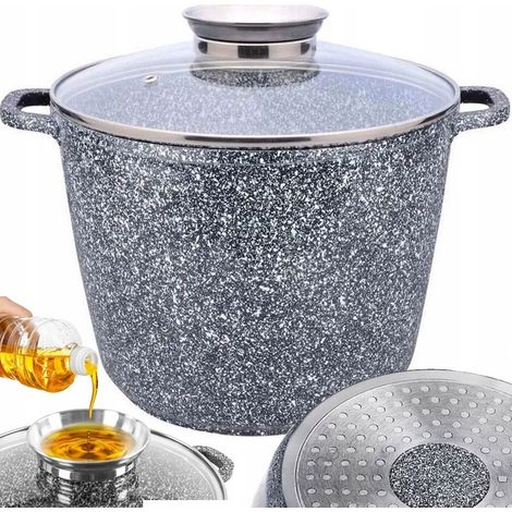 Olla grande de mármol con tapa, apta para inducción de gas, antiadherente, con perilla aromática, 28 cm, 10 L.