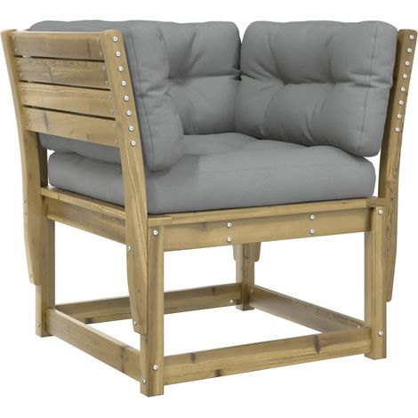 Canapé de jardin accoudoirs avec coussins bois pin imprégné (1/5)