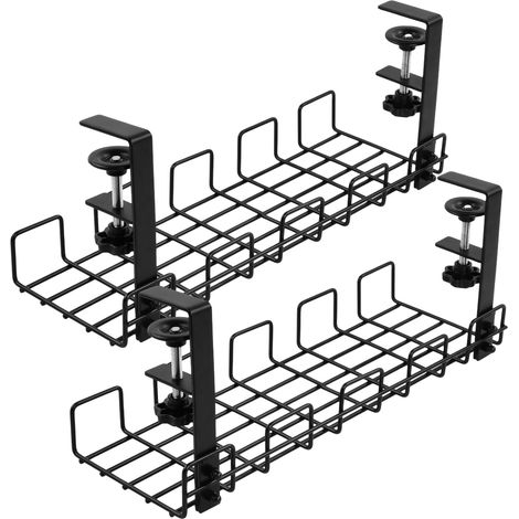 2 Plateaux de Gestion des Câbles sous Bureau, sans Perçage Chemin de Câbles en Métal, Rangement Multiprise avec Pince Ajustable pour Bureau et Maison (1/5)