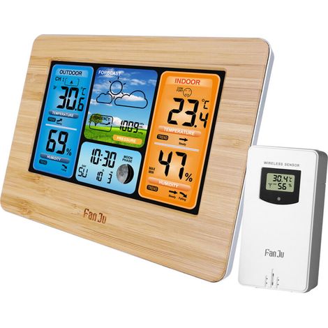 Station météo numérique sans Fil avec capteur extérieur – avec Heure, Date, température, humidité, baromètre, Alarme, Affichage des Phases de Lune, thermomètre Multifonction (1/5)