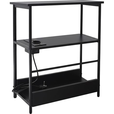 Relaxdays side table with power socket & USB ports, 2 shelves & magazine rack, HWD: 58x45x18 cm, black bedside table