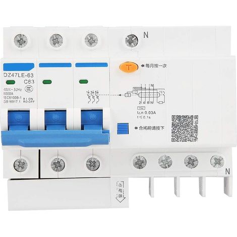 Disjoncteur à Courant résiduel, DZ47LE-63 3P + N C63 RCCB disjoncteur à Courant résiduel 230V 63A 30mA pour la décoration de la Maison (1/5)