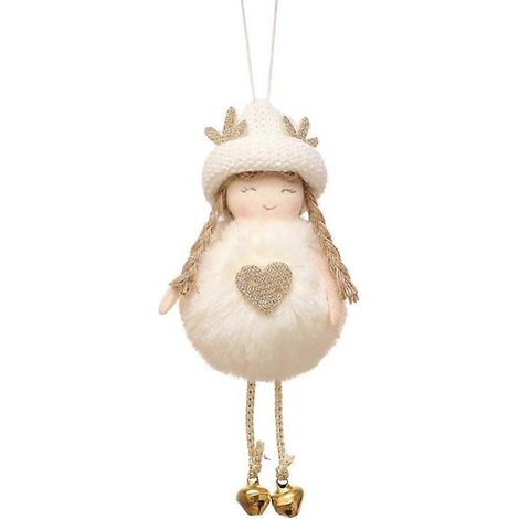 pendentif décoratif créatif de Noël en peluche représentant un ange et un bois de cerf, avec une poupée.-14X6X5CM-White (1/3)