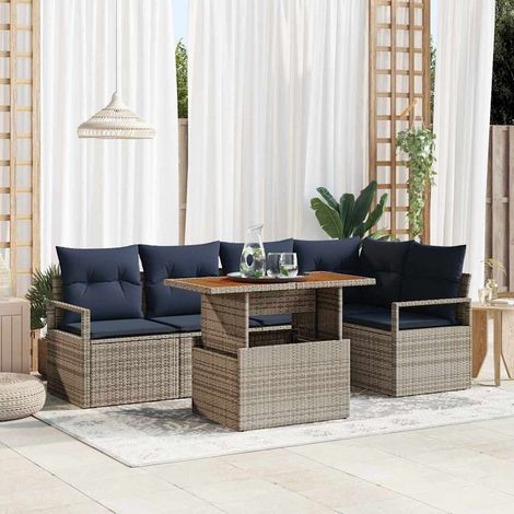 Garten Essgruppe mit Kissen 6 pcs Grau und Marineblau