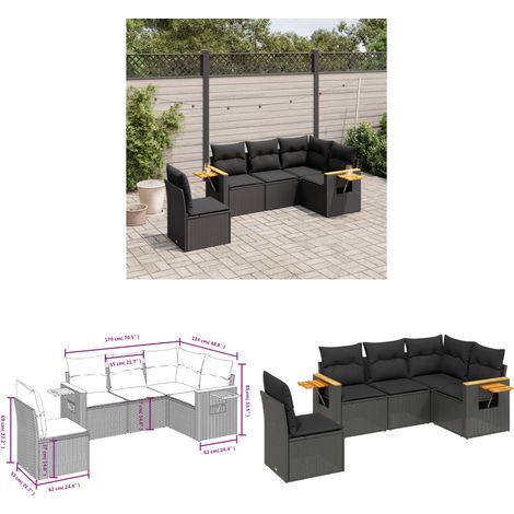 5-tlg. Garten-Sofagarnitur mit Kissen Schwarz Poly Rattan - Gartenmöbel - Sofasatz - Rattan Möbel - Outdoor Sofa - Esszimmergarnitur - Home & Living (1/3)